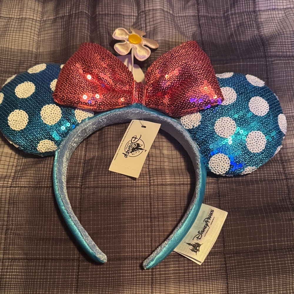 Disney Sequin Minnie Ears Headband - Red Bow & Blue Polka Dot Ears